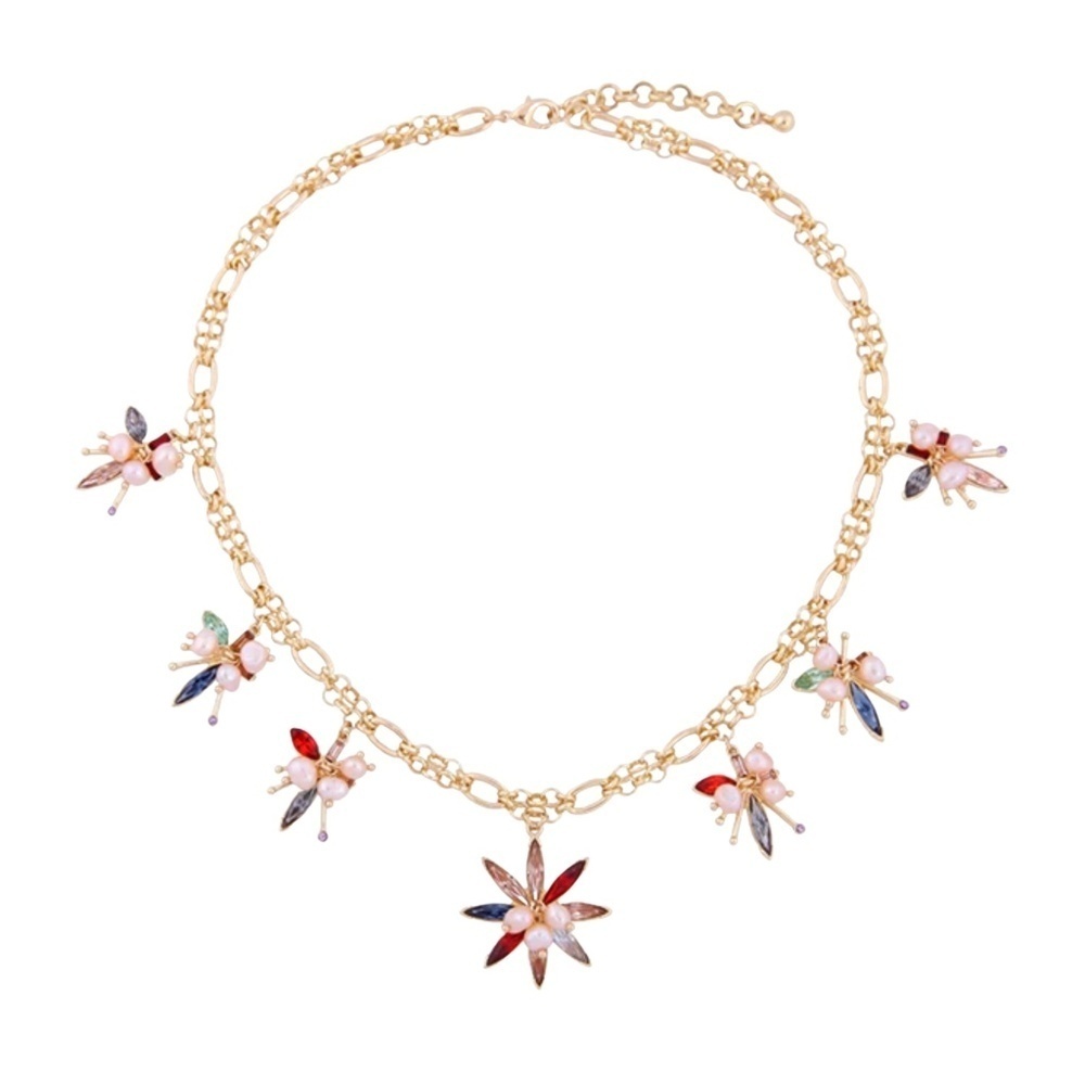Floral Charm Necklace – 19.7"+2.7" Gold Tone with Freshwater Pearl
